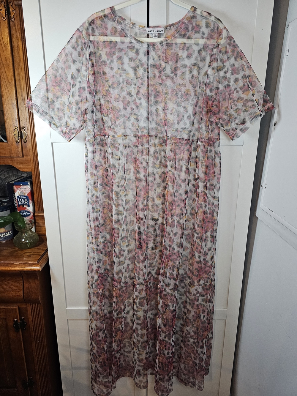 Vada Winter Sheer Mesh Leopard Print Maxi Dress Pink Gold Gray Plus Size 2XL